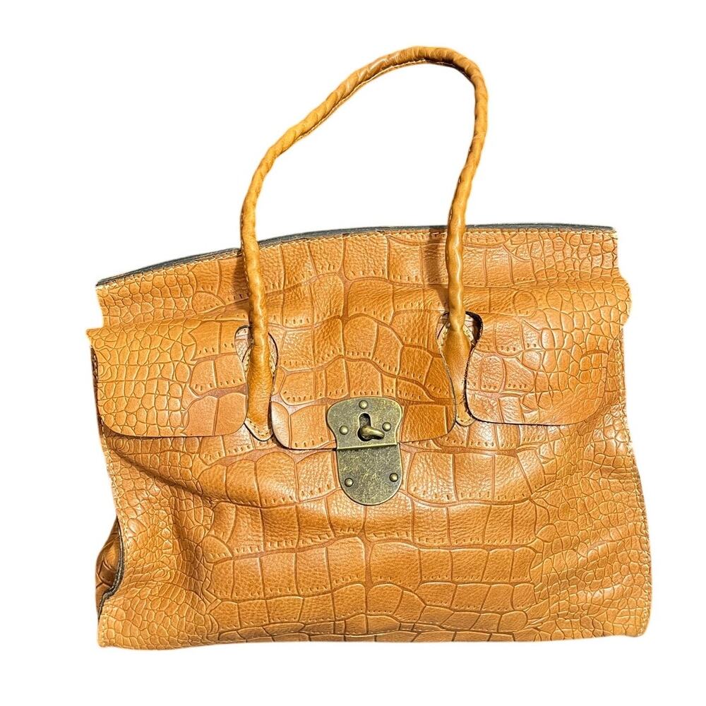 Patricia Nash Brown Tan Leather Large Handbag Purse‎ Tooled Shoulder Bag